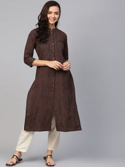 Jompers - Brown Solid Kurta With Pants (Set of 2)