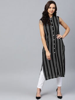 Jompers - Black Striped Straight Kurta With Pants (Set of 2)