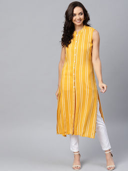 Jompers - Mustard Striped Straight Kurta With Pants (Set of 2)