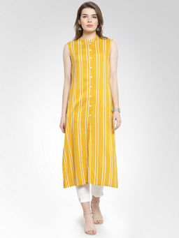Jompers - Yellow Striped Straight Kurta With Pants (Set of 2)