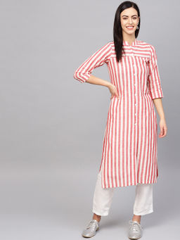 Jompers - Red Striped Kurta With Pants (Set of 2)
