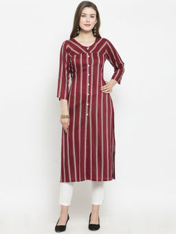 Jompers - Maroon Striped Kurta With Pants (Set of 2)