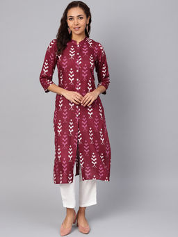Jompers - Maroon Printed Kurta With Pants (Set of 2)