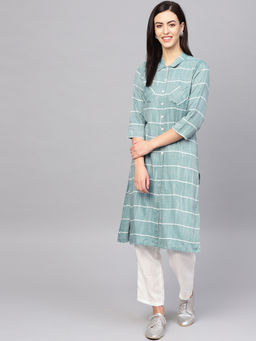 Jompers - Green Striped Kurta With Pants (Set of 2)