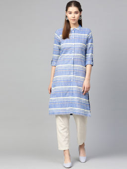 Jompers - Blue Striped Kurta With Pants (Set of 2)
