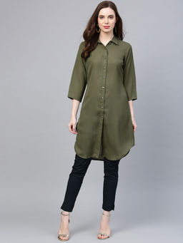 Jompers - Women Olive Green Solid A-Line Kurta