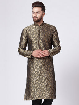 Jompers - Men Golden Self Design Kurtas