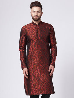 Jompers - Men Maroon Self Design Kurtas