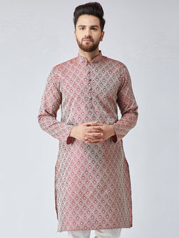 Jompers - Men Maroon Self Design Kurtas
