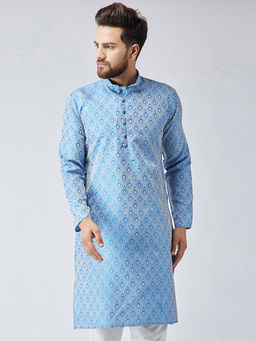 Jompers - Men Sky Blue Self Design Kurtas