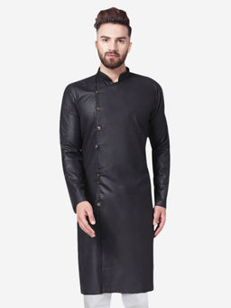 Jompers - Men Black & White Solid Kurtas