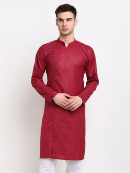 Jompers - Men Maroon & White Solid Kurtas