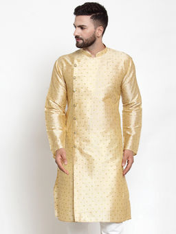 Jompers - Men Golden & White Self Design Kurtas