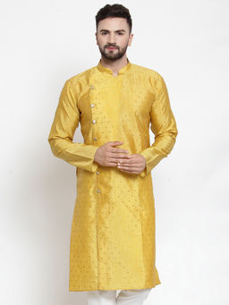 Jompers - Men Yellow & White Self Design Kurtas