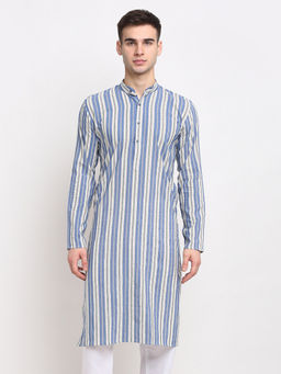 Jompers - Men Blue & White Striped Cotton Kurtas