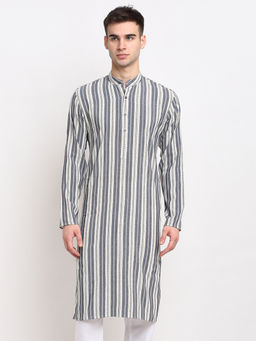 Jompers - Mens Grey Cream & White Striped Cotton Kurtas
