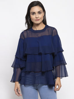 Jompers - Navy Blue Layered Georgette Top