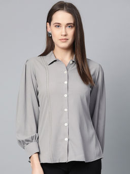 Jompers - Grey Crystals Lines & Puff Sleeves Shirt