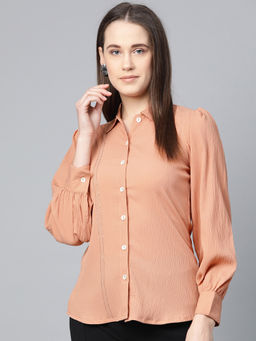 Jompers - Peach Crystals Lines & Puff Sleeves Shirt
