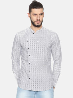 SHOWOFF - Cotton Blue And White Abstract Casual Slim Fit Shirt