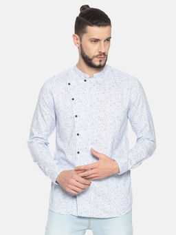 SHOWOFF - Cotton Sky Blue Abstract Casual Slim Fit Shirt