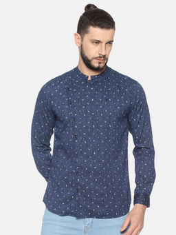 SHOWOFF - Cotton Blue Floral Casual Slim Fit Shirt
