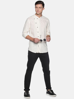 SHOWOFF - Men's Cotton Casual Cream Printed Slim Fit Shirt