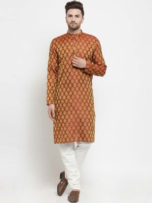 Men Maroon & Gold-Toned Woven Design Kurta main image 0