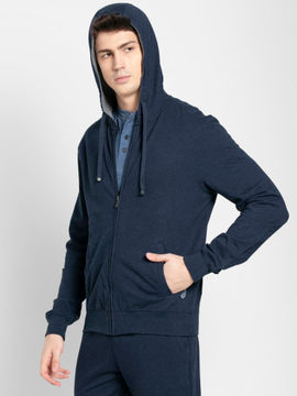 Jockey jackets_men_westernwear : Buy Jockey Ink Blue Melange Zip Thru Hoodie  Online | Nykaa Fashion