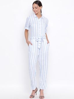 CRIMSOUNE CLUB - Women's Blue Stripes Jumpsuits