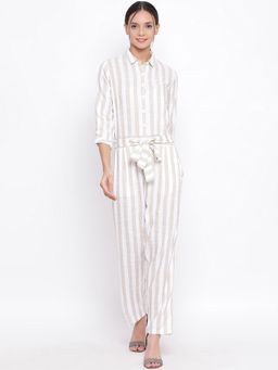 CRIMSOUNE CLUB - Women's Grey Stripes Jumpsuits