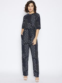 CRIMSOUNE CLUB - Women's Navy Blue Printed Jumpsuits