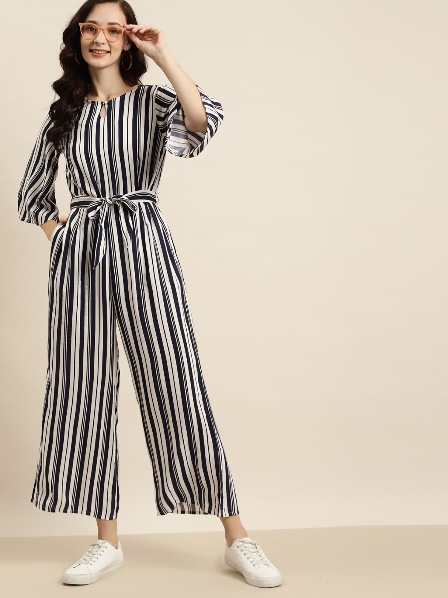 Buy Juniper Navy Rayon Striped Jumpsuit 