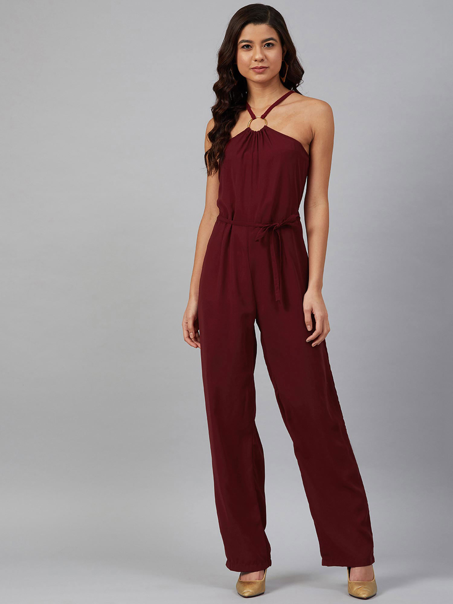 Jompers Maroon Solid Jumpsuit 