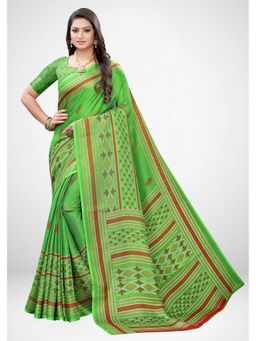 Sareemall - Green Juth Silk Saree With Unstitched Blouse