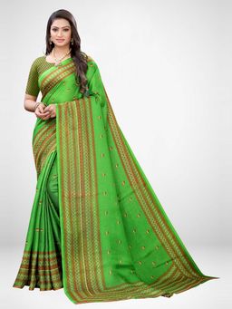 Sareemall - Green Juth Silk Saree With Unstitched Blouse