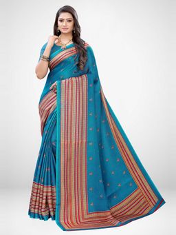 Sareemall - Teal Blue Juth Silk Saree With Unstitched Blouse