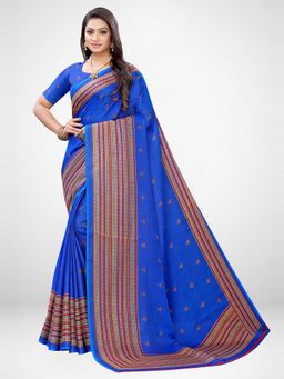Sareemall - Blue Juth Silk Saree With Unstitched Blouse