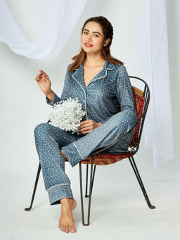 July Nightwear - For Women Grey Aop Velour Shirt - Pyjama- Jv140