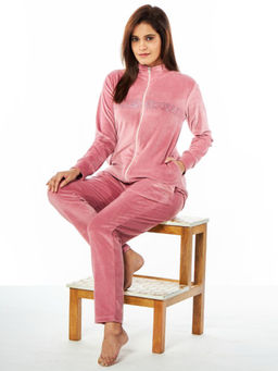 July Nightwear - For Women Onion Pink Velour Tracksuit Wth Zipper- Jv150
