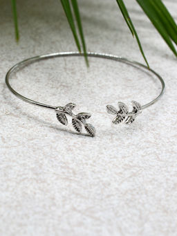 Joker and Witch - Open Cuff Leaves Silver Bracelet