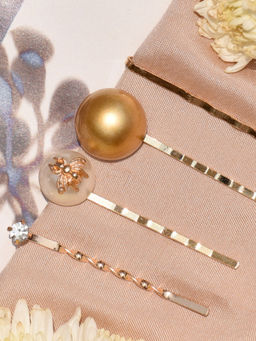 Joker and Witch - Pearly Set Of 4 Gold Hair Pins