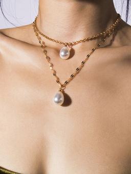 Joker and Witch - Pearl Drop Dainty Gold Layered Necklace