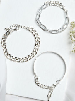 Joker and Witch - Silver Chunky Chain Link Set Of 3 Bracelets