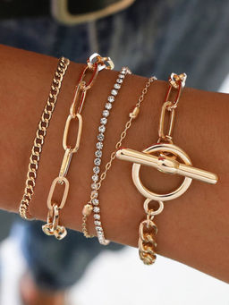 Joker and Witch - Toggle Gold Chain Set Of 5 Bracelets