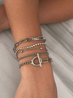 Joker and Witch - Toggle Silver Chain Set Of 5 Bracelets