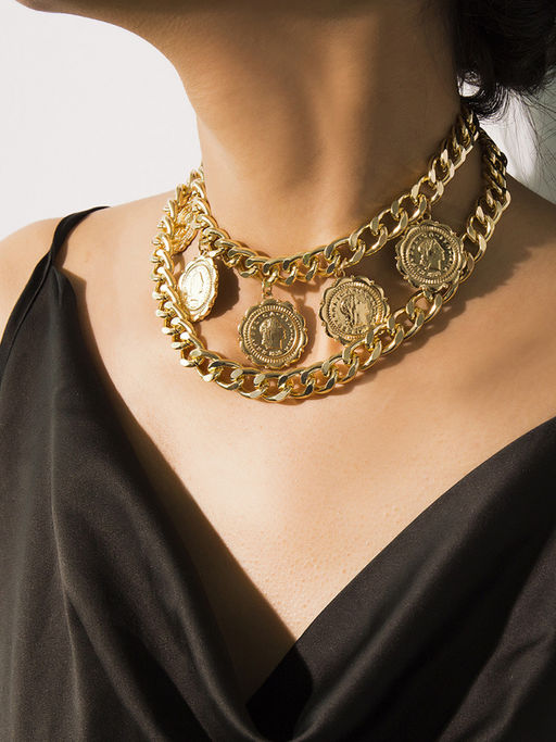 Joker and Witch Bold Medallion Gold Layered Necklace
