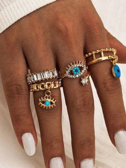 Joker and Witch - Blue Eye Gold Set Of 4 Rings