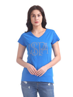 U.S. POLO ASSN. - Blue V-Neck Studded T-Shirt