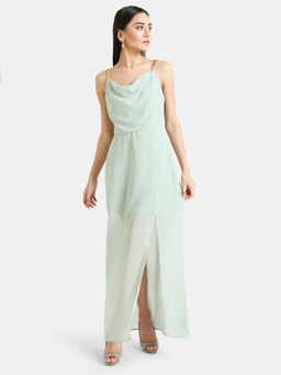 Kazo - Green Solid Cowl Neck Maxi Dress